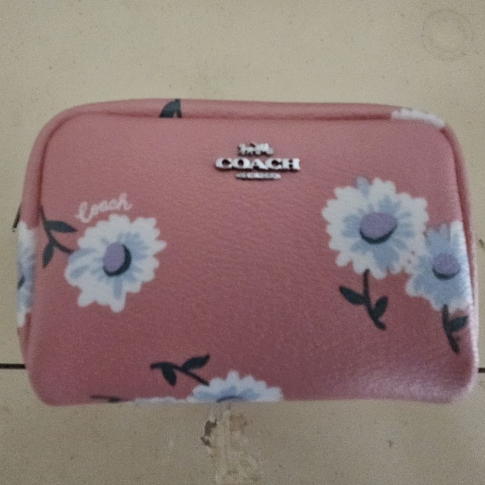 Coach Pink Floral Cosmetic Bag with Zipper Closure